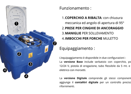 WGSL440DG Serbatoio 440 Lt. trasportabile gasolio in polietilene (esenzione ADR) Digitale